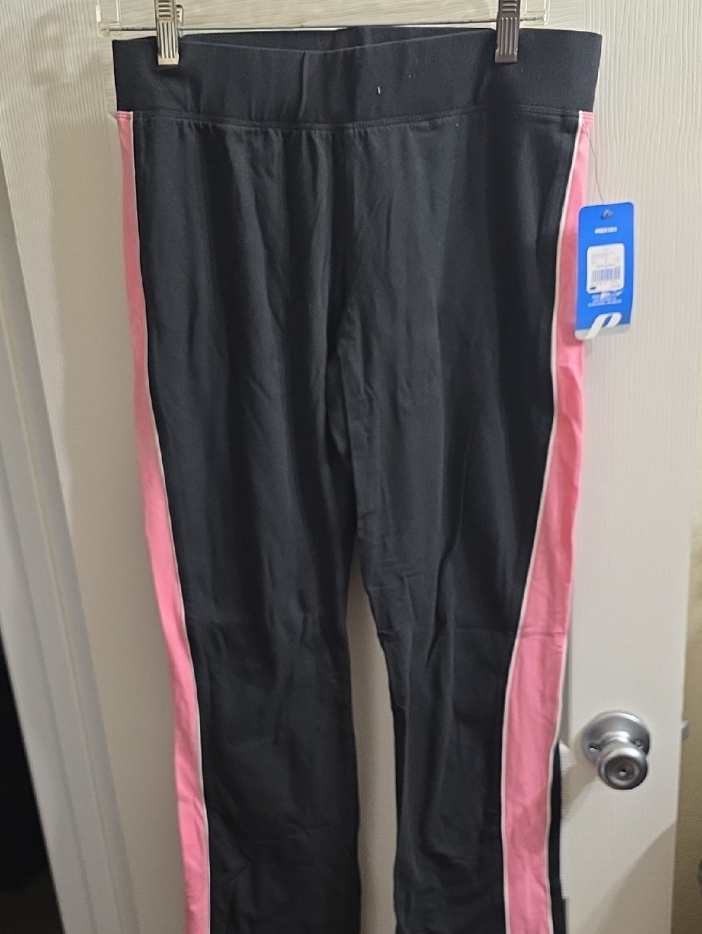 Prospirit Black Track Pants with Pink Side Stripes Size S